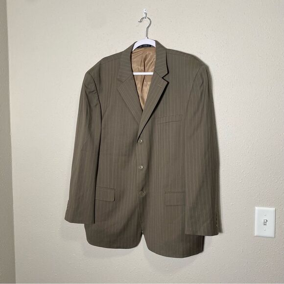 Andrew Fezza 100% Wool Brown Pinstriped Blazer Men's Size 46 R - Picture 8 of 10